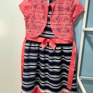Bonnie Jean stripes dress with lace cardigan size 16